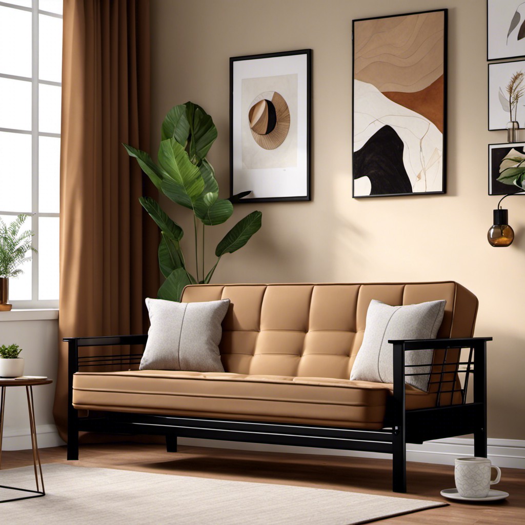 small coffee colored futon for studio apartments
