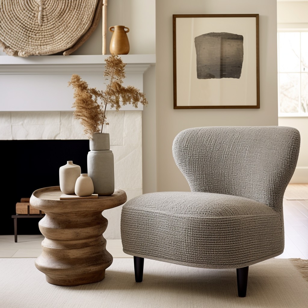 smoky gray boucle accent chair for a neutral color scheme
