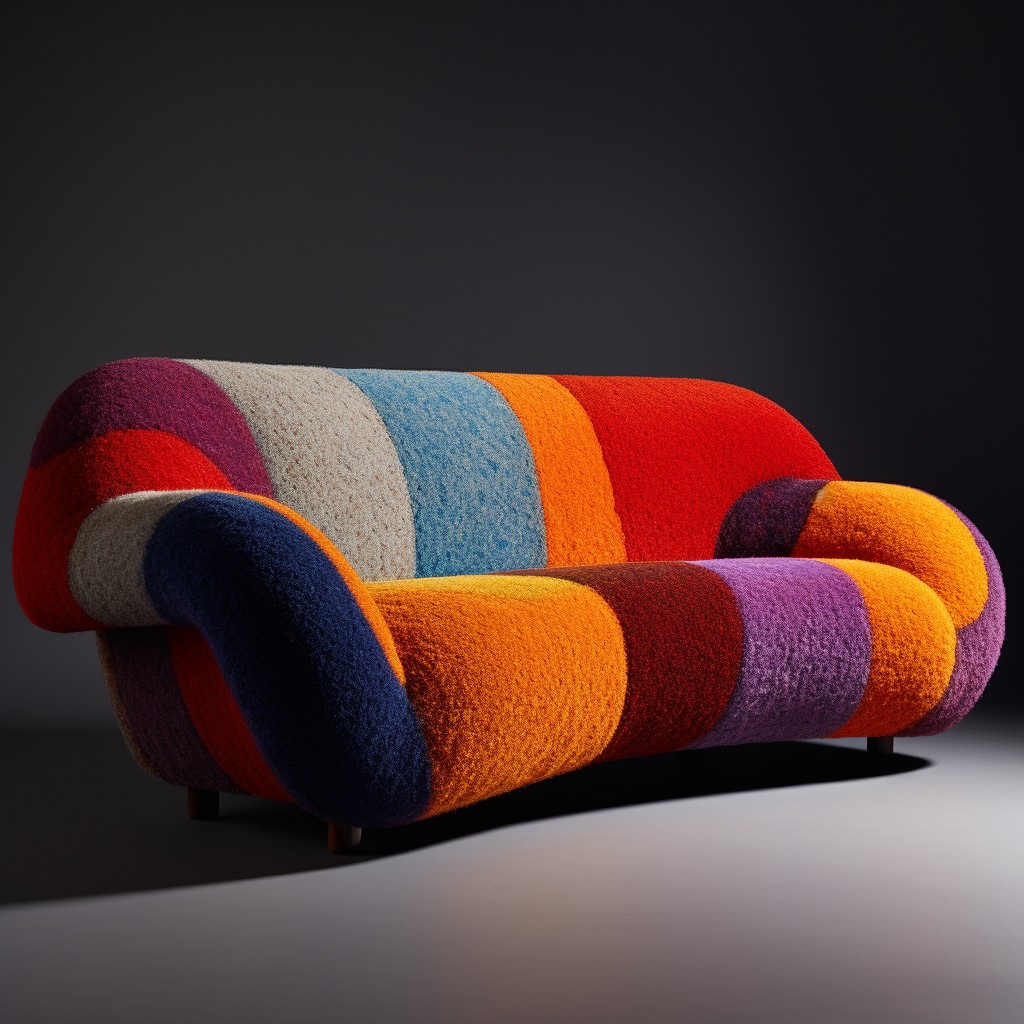 sofa with boucle upholstery in a high tech design