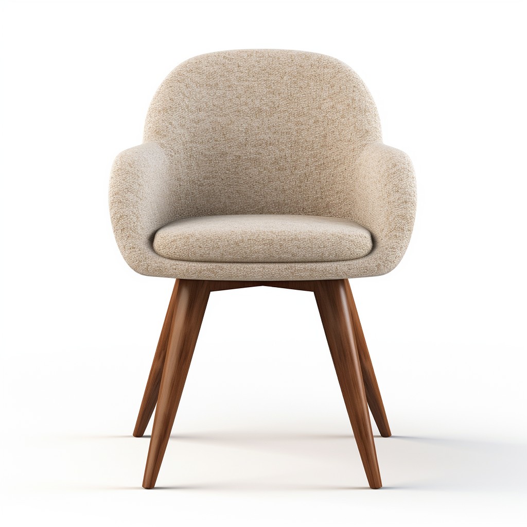 taupe boucle dining chairs with walnut legs