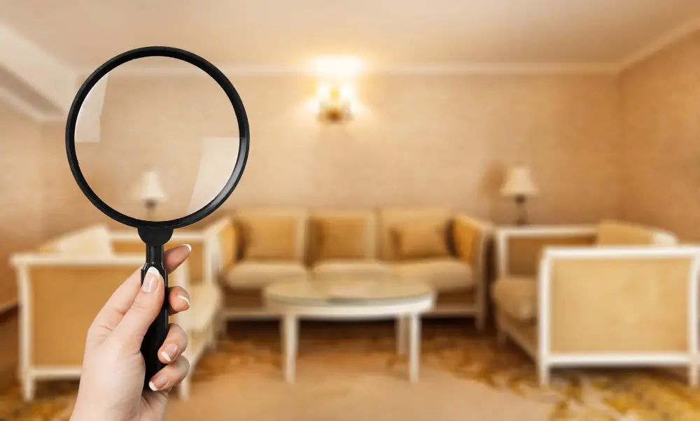 using a magnifying glass to know couch fabric