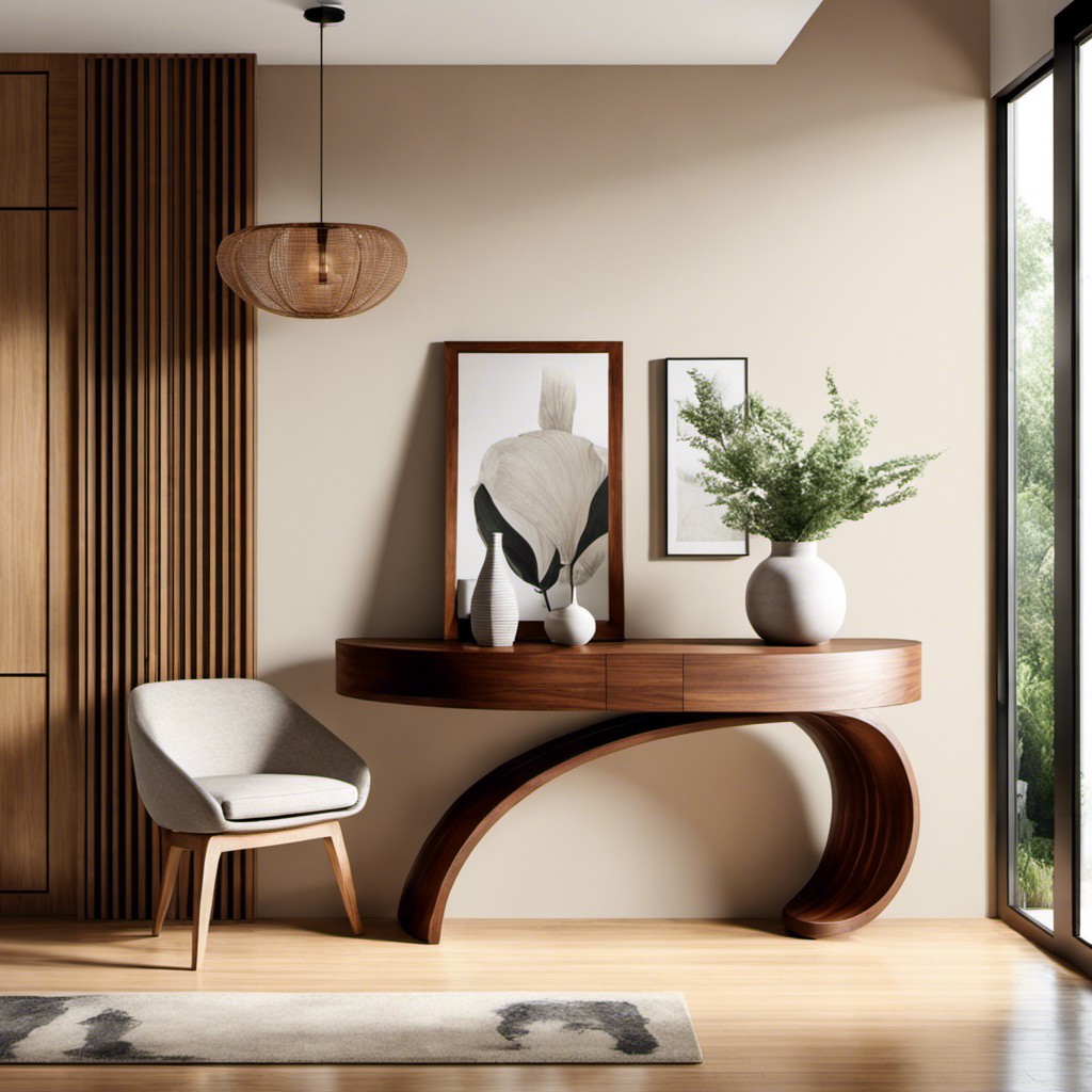 abstractly curved wooden table