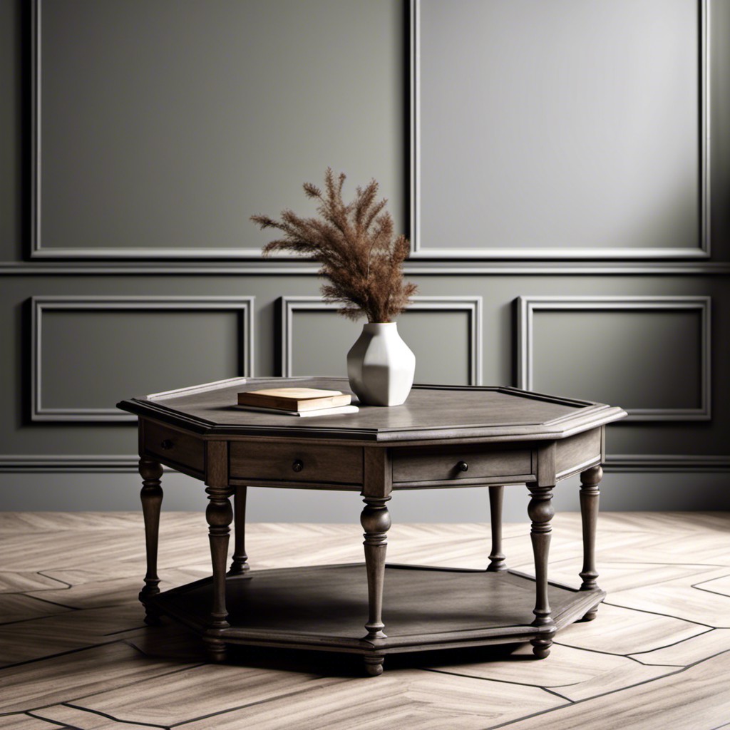 antique hexagonal coffee table in grey brown