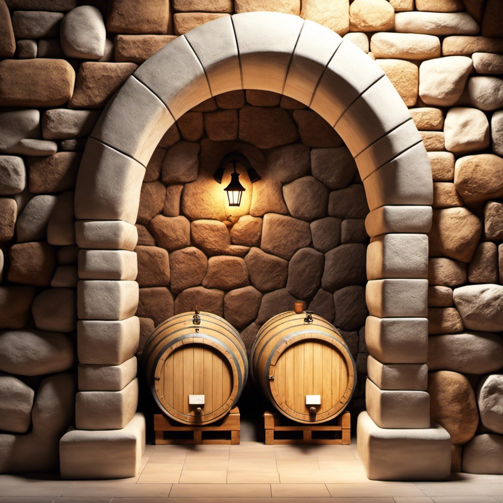 arched stone wine cellar wall