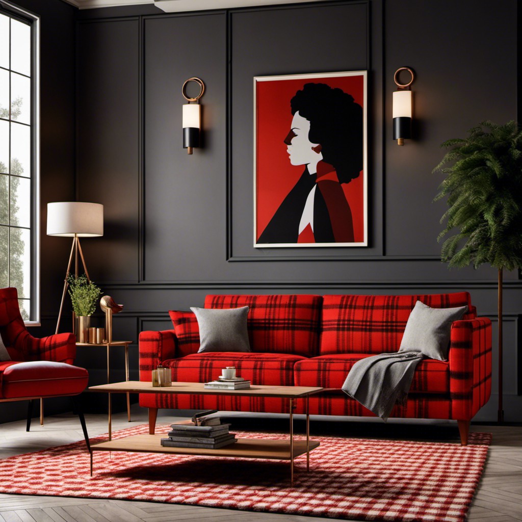 bold red plaid sofa for a statement piece