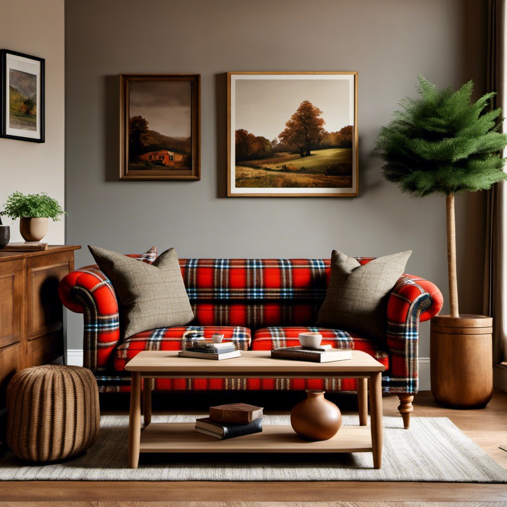 british inspired tweed and plaid sofa