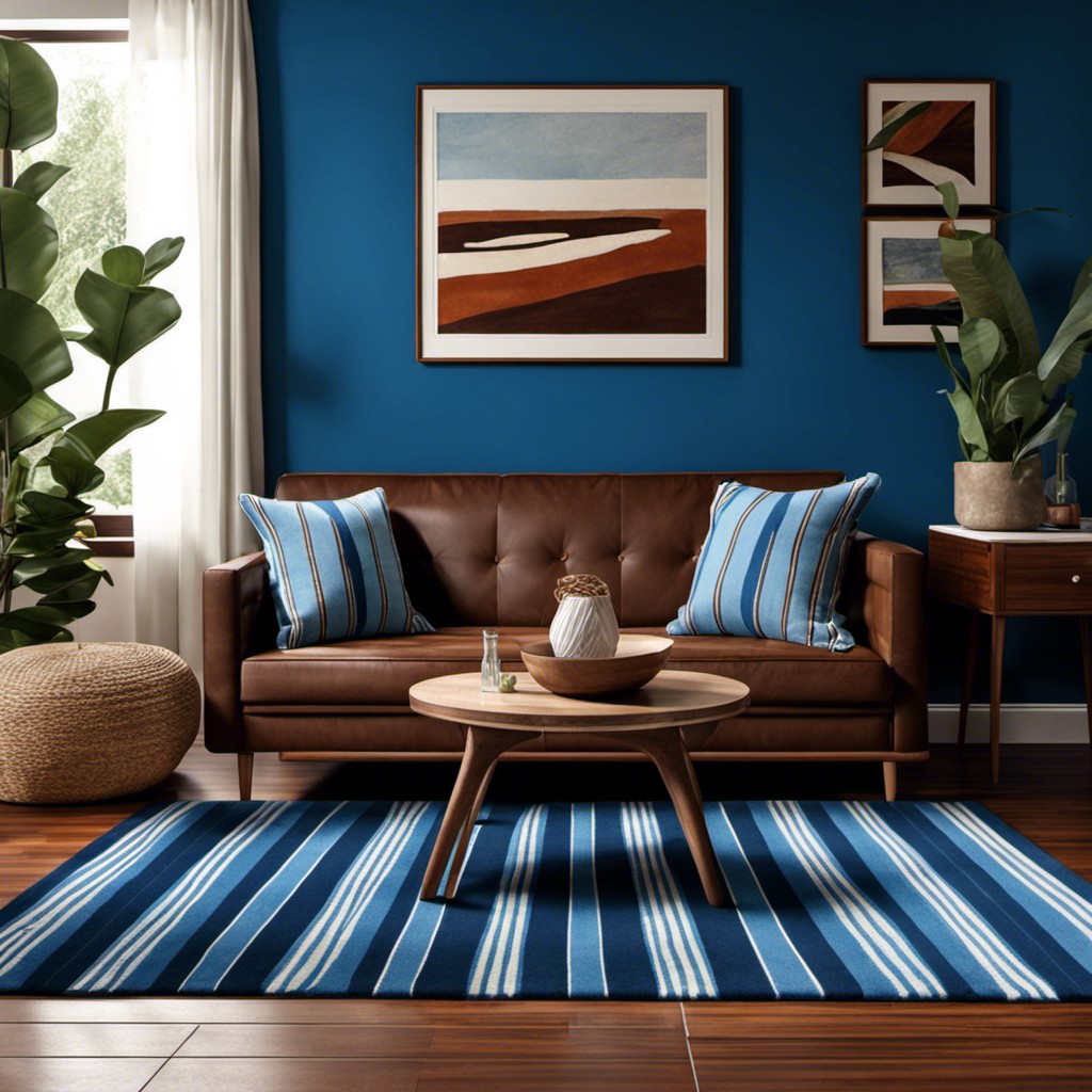 brown and blue striped rug