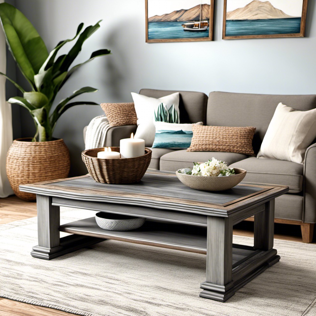 coastal themed grey brown coffee table