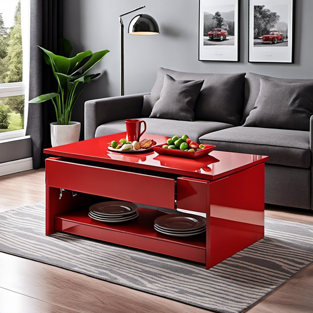 convertible red coffee table to dining table