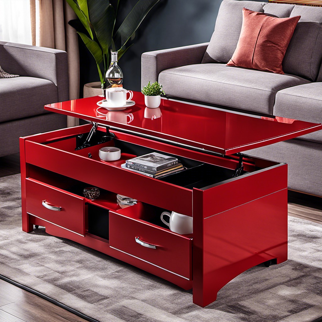 convertible red coffee table with lift top