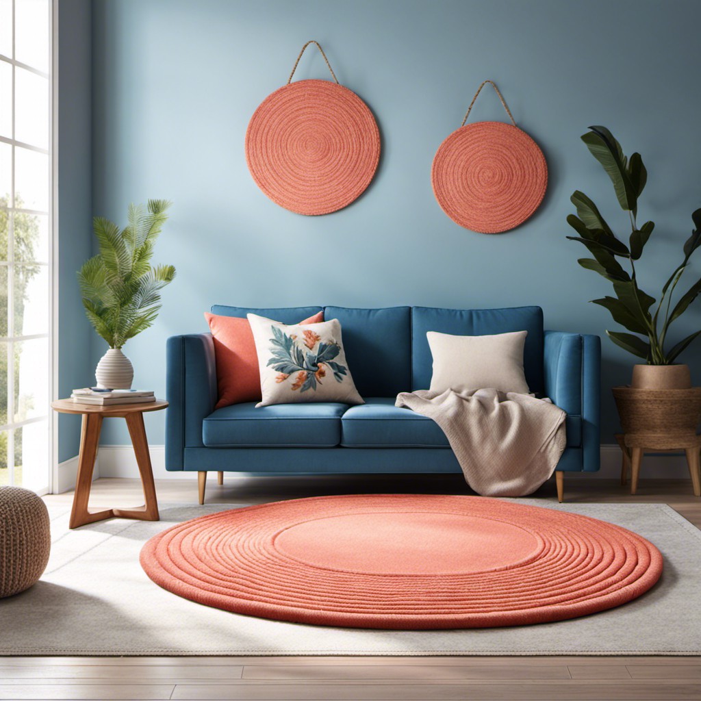 coral and blue circular rug