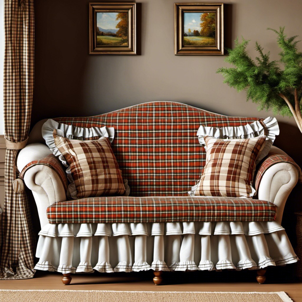 country style plaid sofa with ruffled skirt