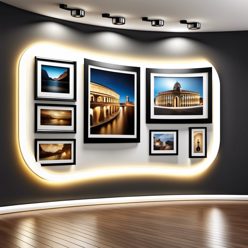 curved illuminated art gallery wall