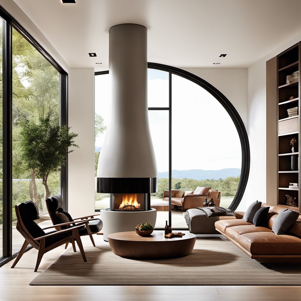 curved wall with built in fireplace