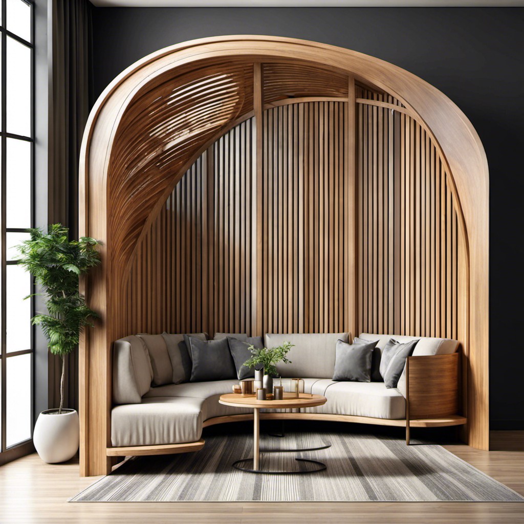 curved wooden partition wall