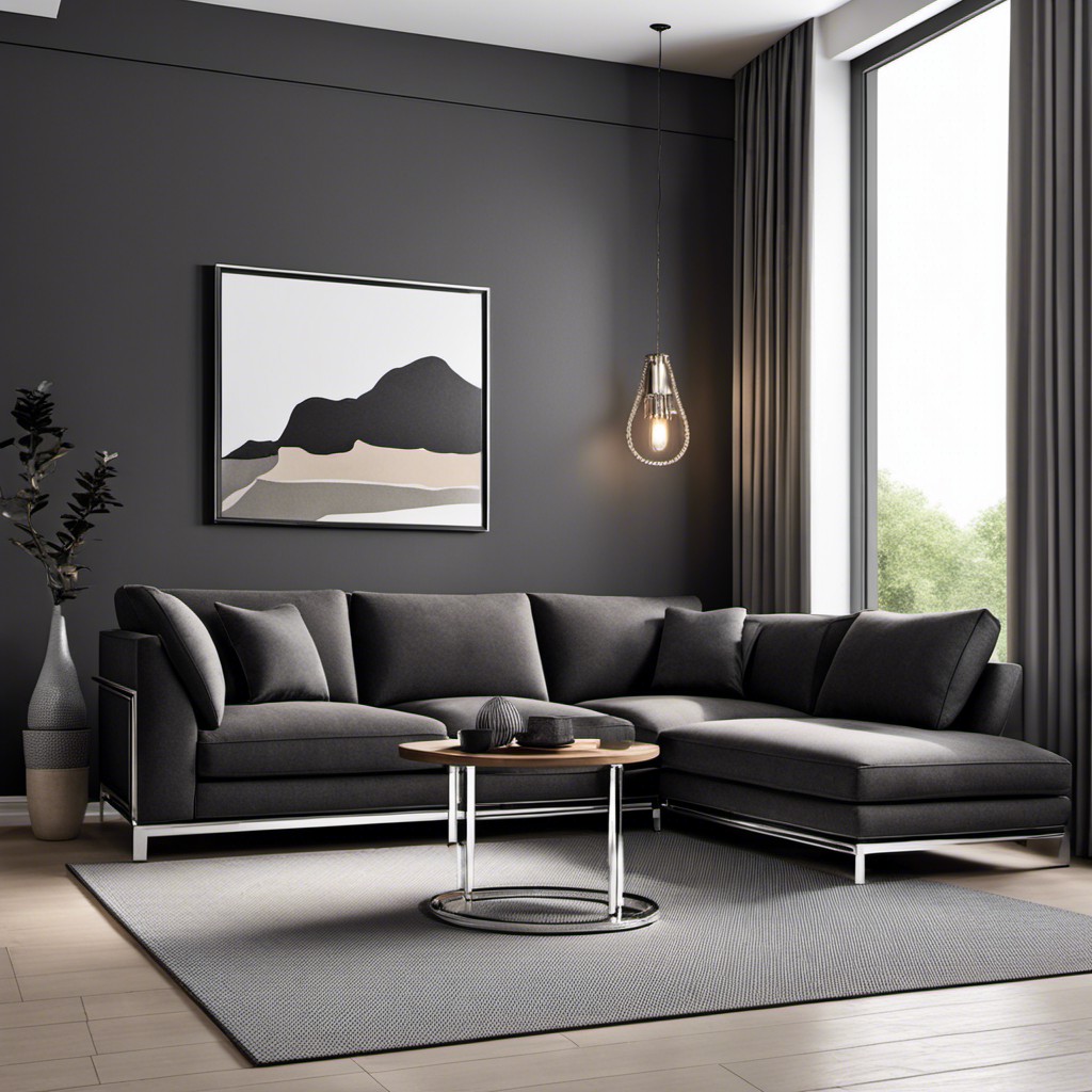 dark gray couch with chrome details