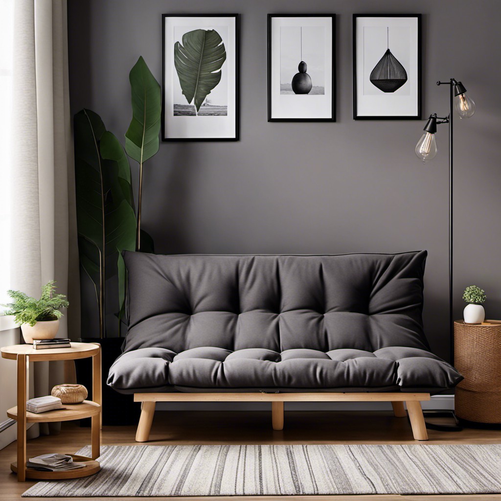 dark gray futon for small spaces