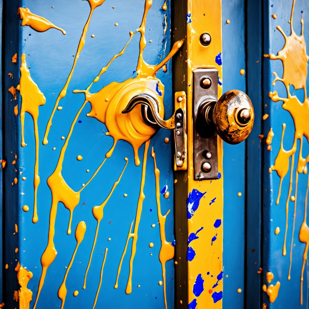 door with abstract paint splatters
