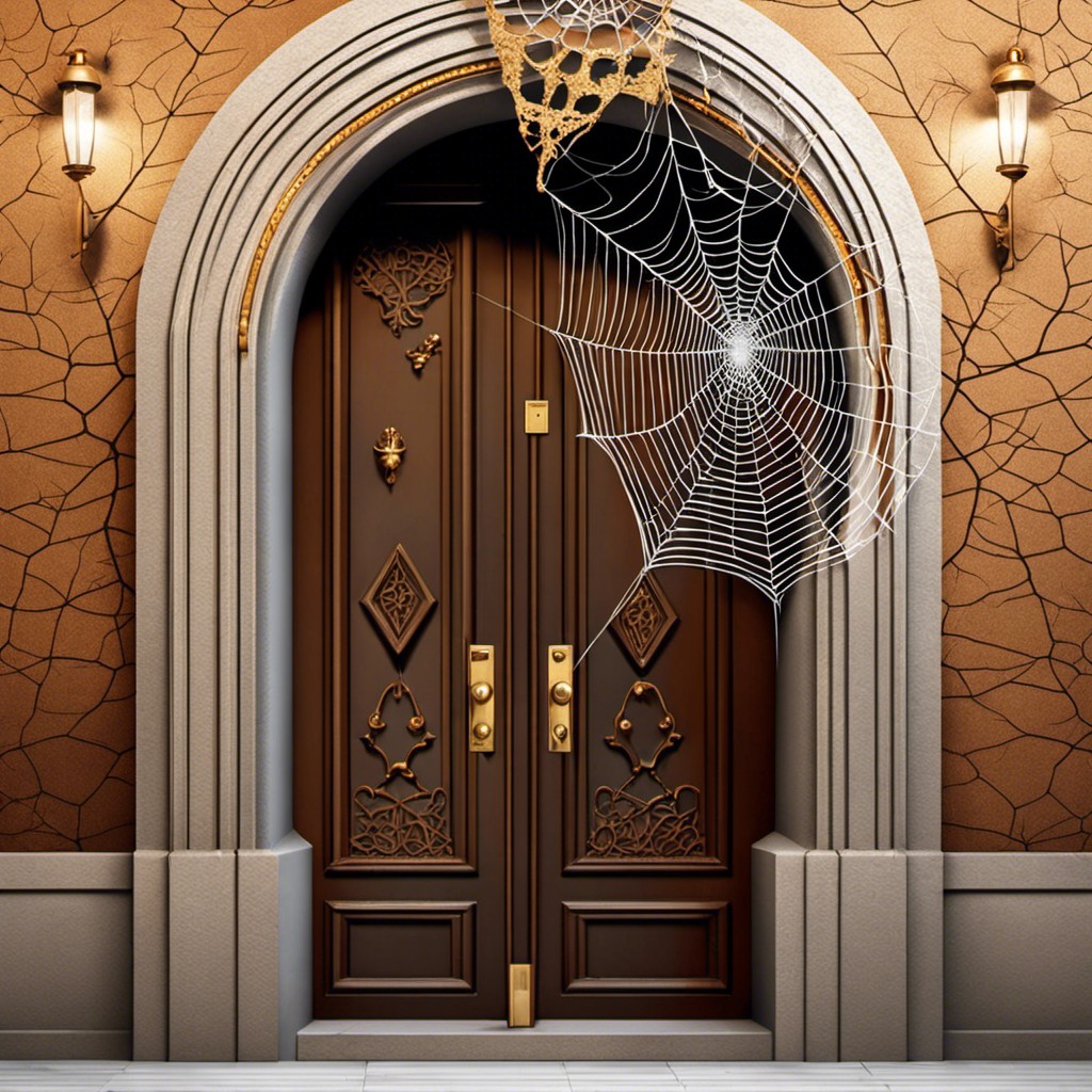 door with dense cobweb decorations