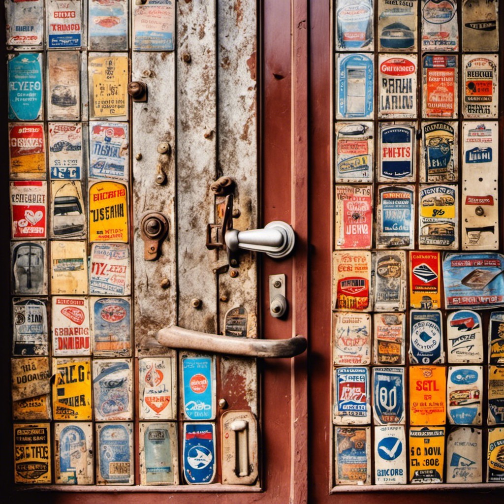 door with old bumper stickers