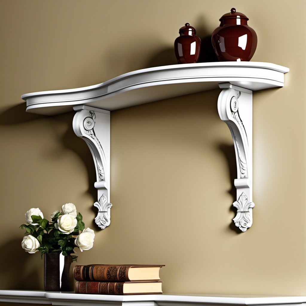 fitted curved shelf with ornamental brackets