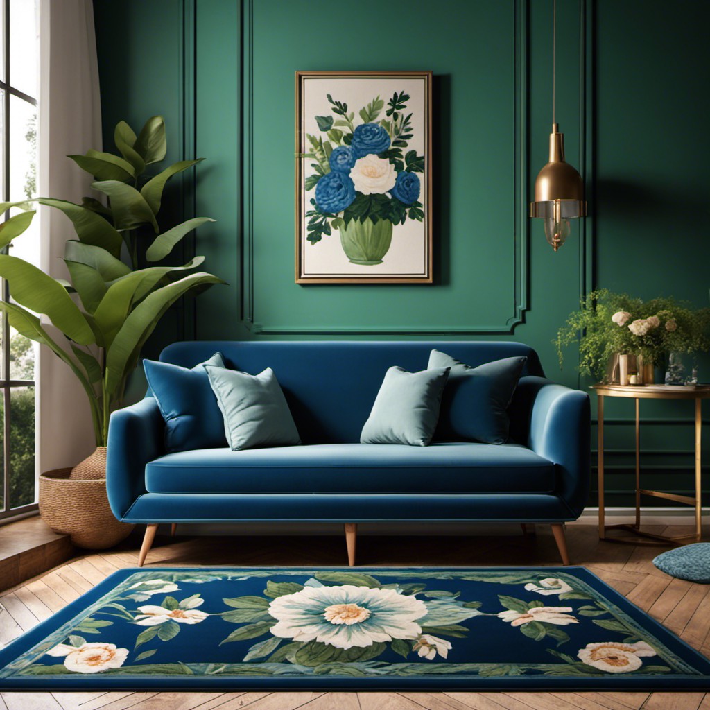 green and blue floral rug