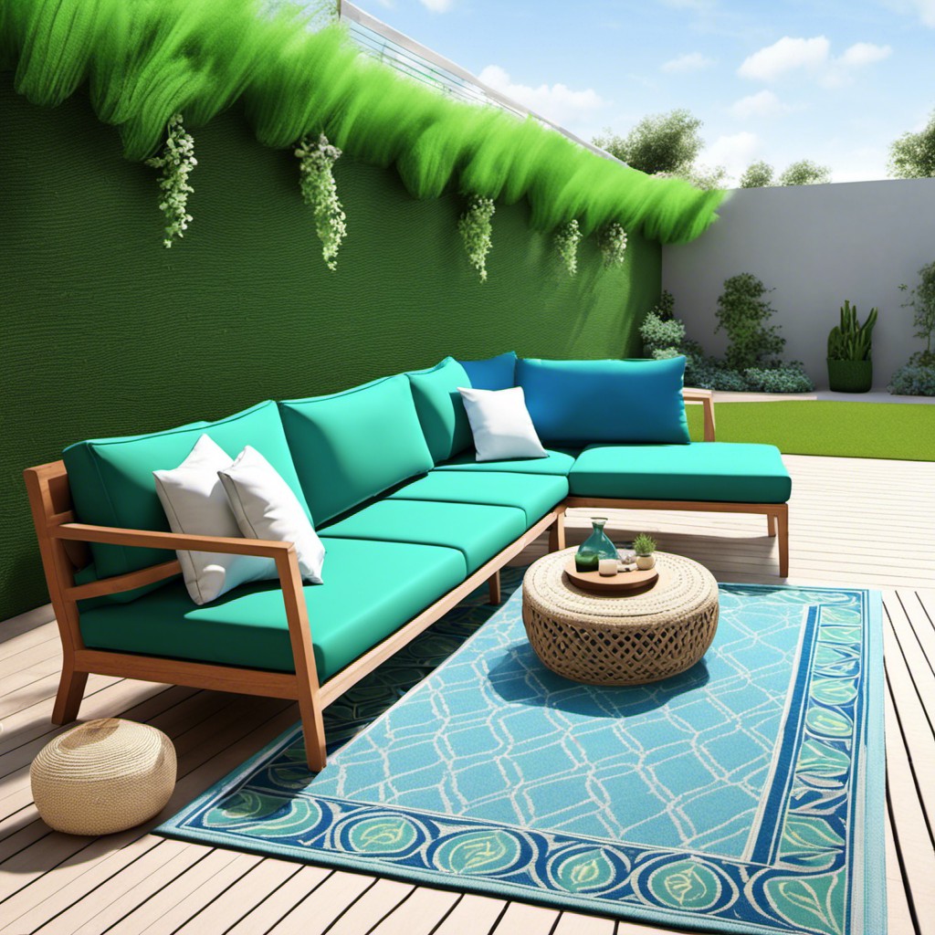 green and blue outdoor rug