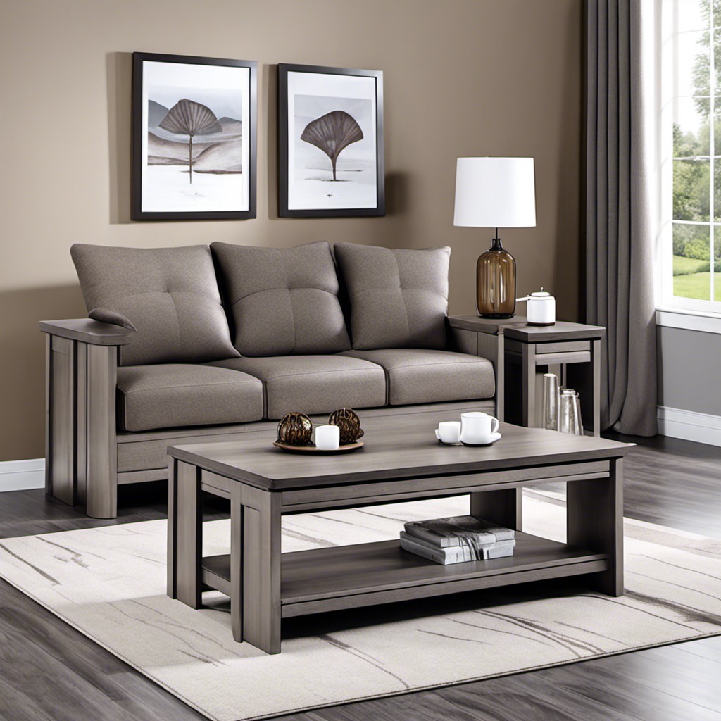 grey brown coffee table set with matching side tables
