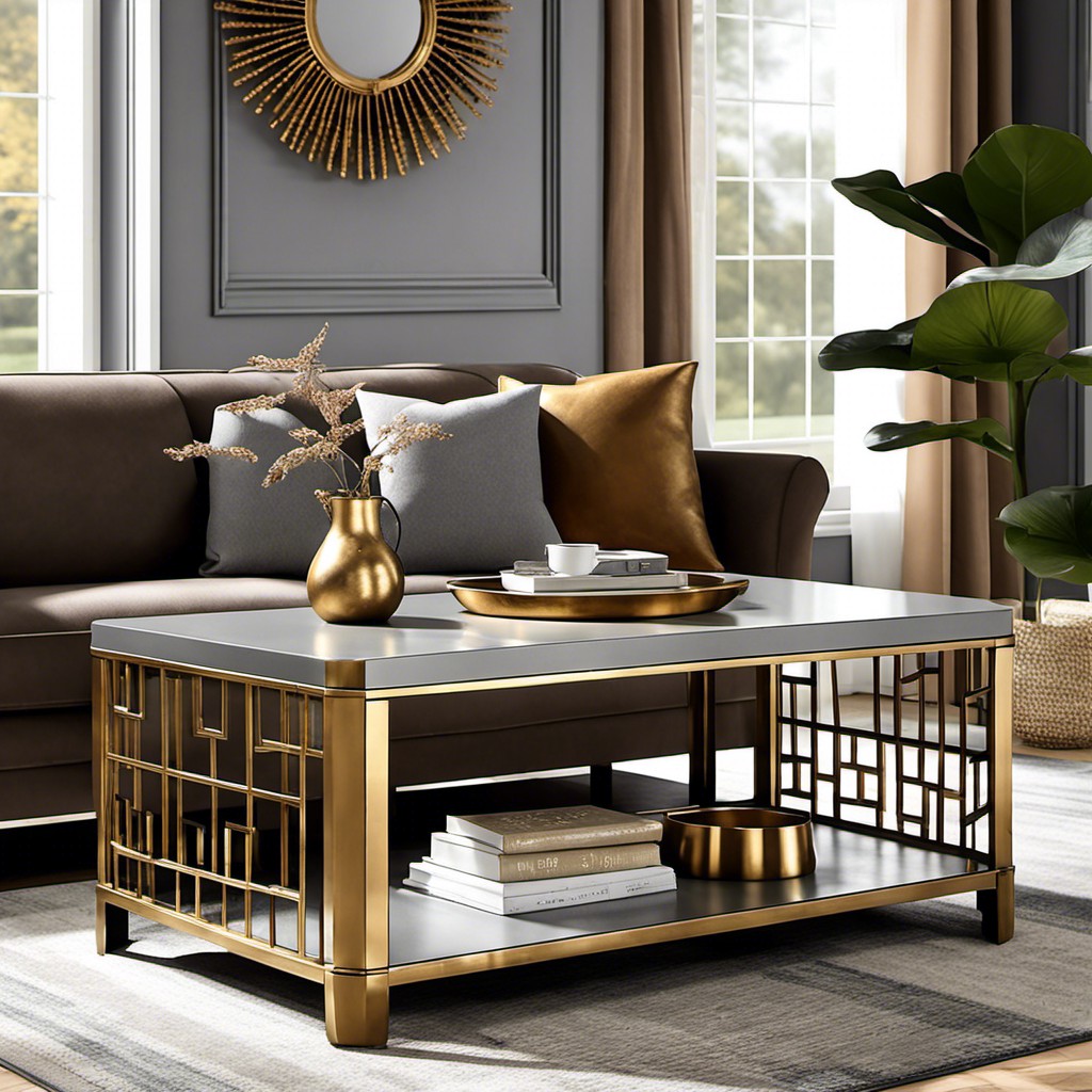 grey brown gilded metal coffee table