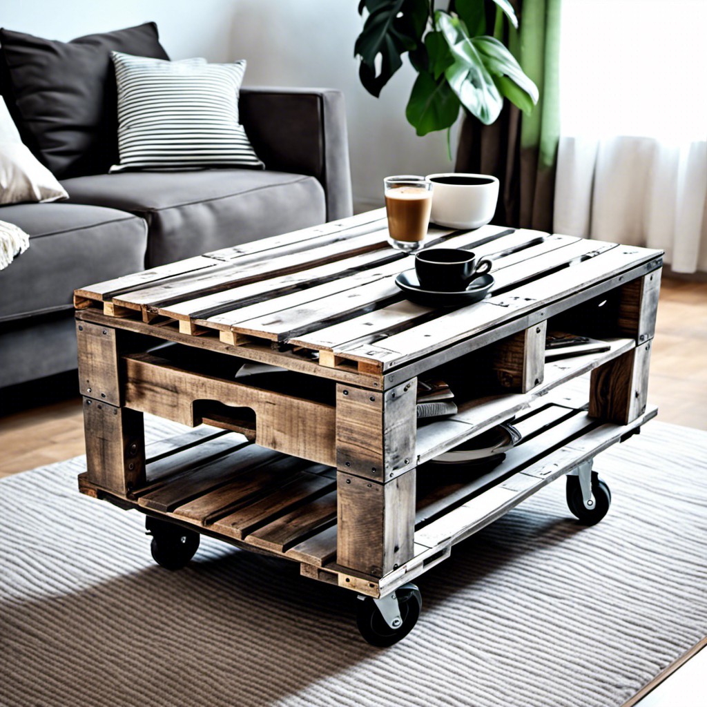 grey brown pallet coffee table on wheels