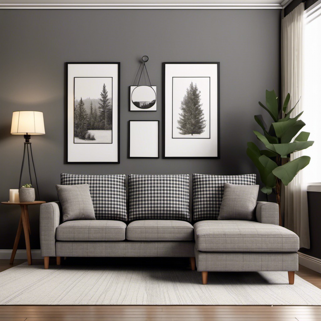 grey plaid sectional sofa