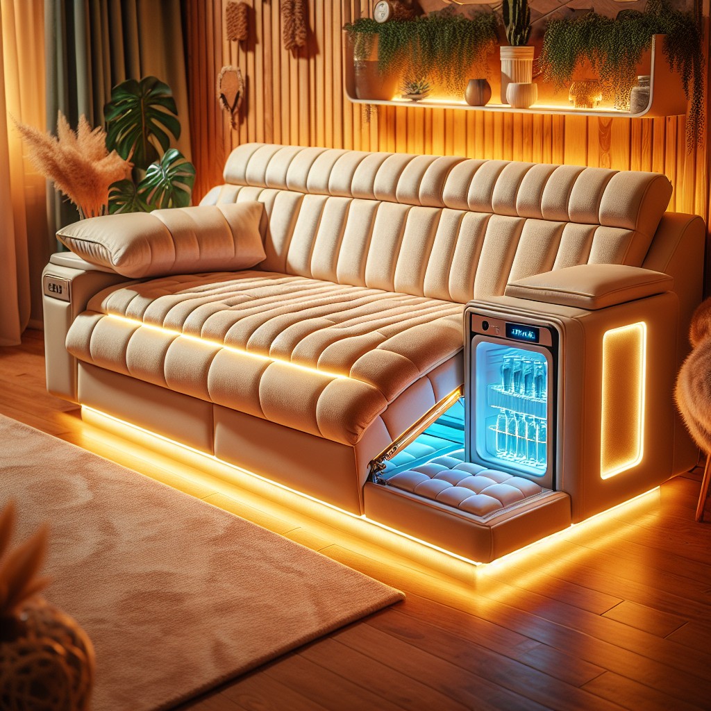 heated couch with built in mini fridge