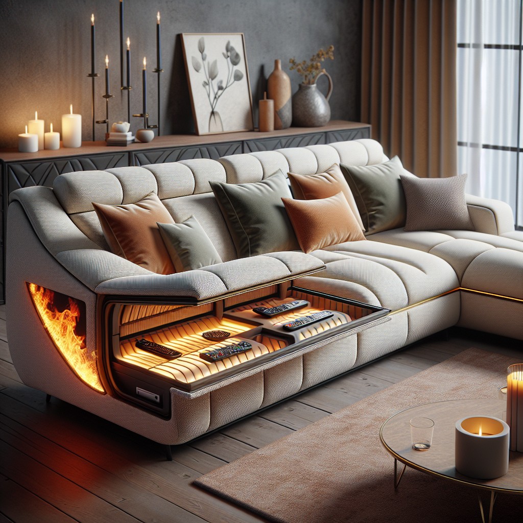 heated couch with hidden storage compartments