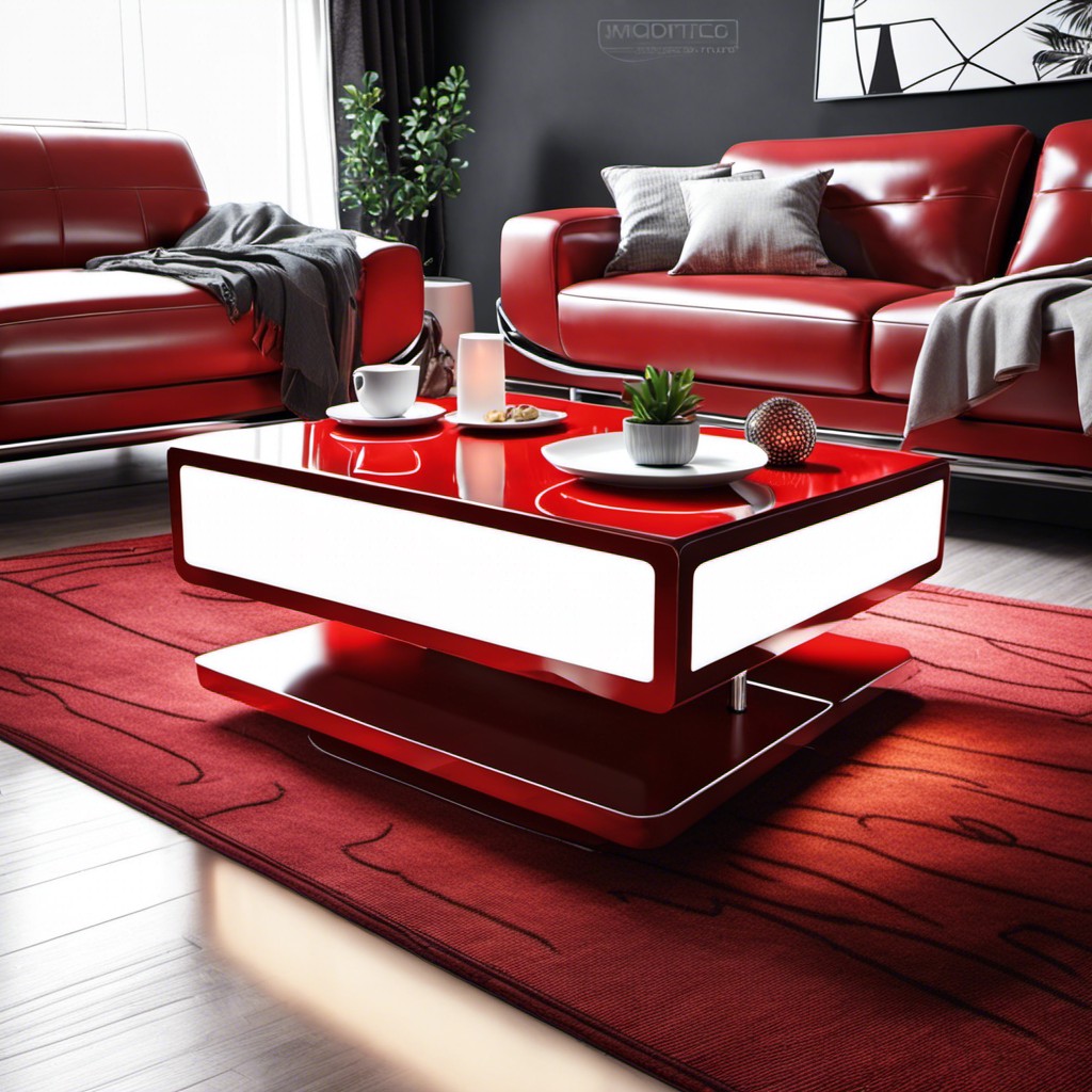 high tech red coffee table with led lights