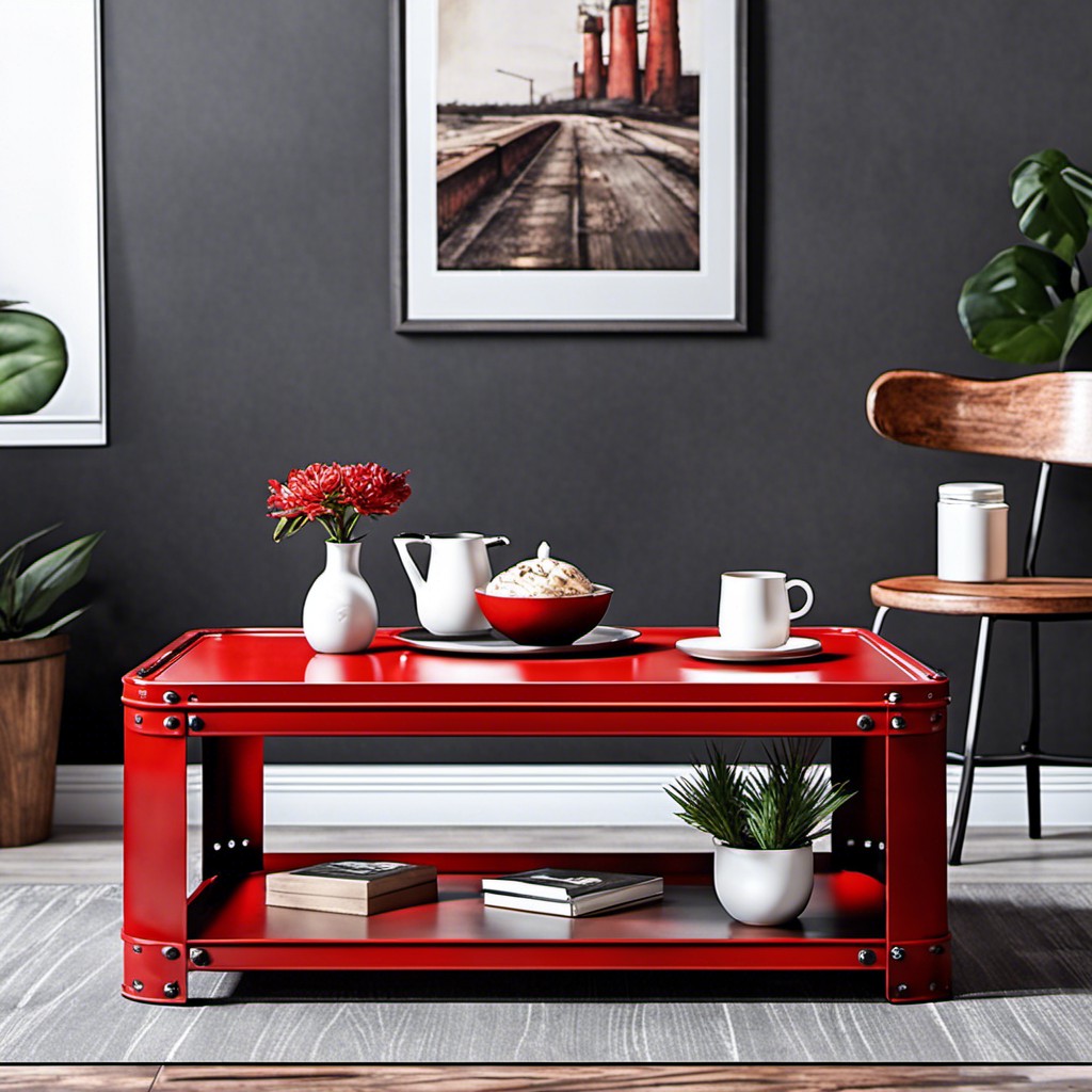 industrial style red steel coffee table
