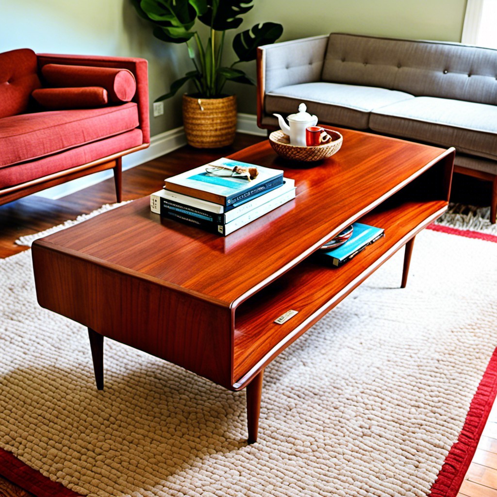 mid century modern red teak coffee table