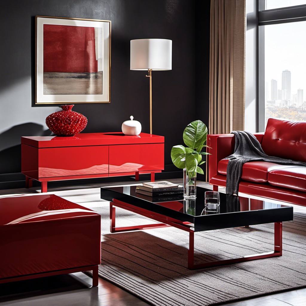 minimalist red lacquer coffee table