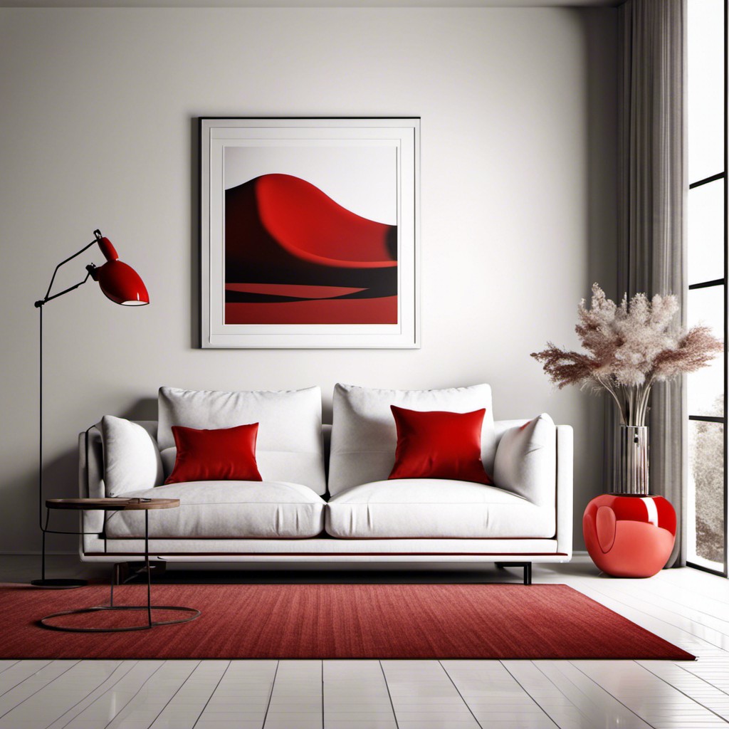 minimalist style couch in white with red accents