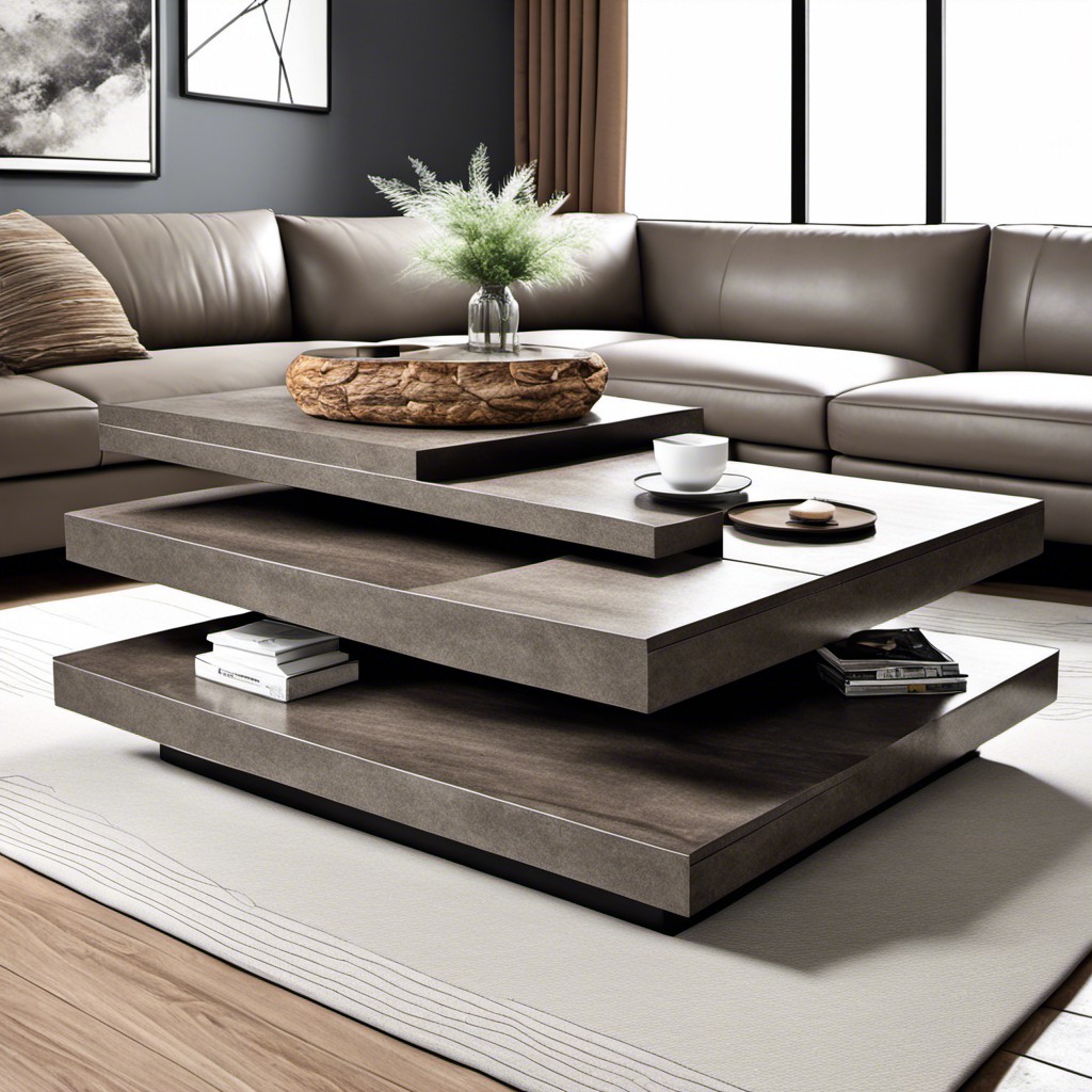 multilevel grey brown coffee table