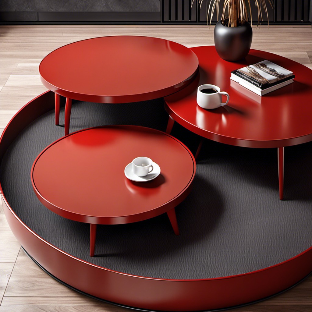 nesting round coffee tables in vibrant red