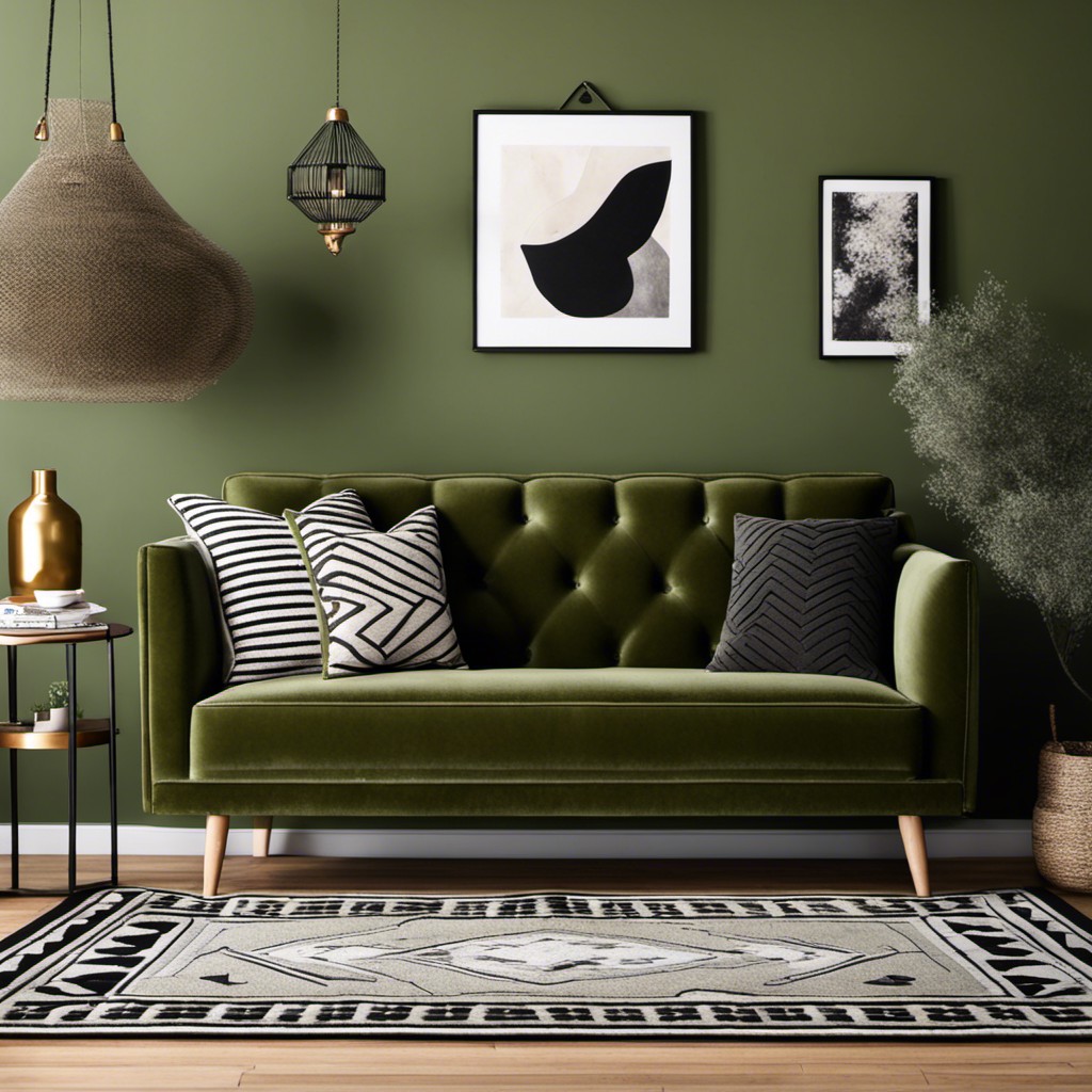 olive green rug for monochrome effect