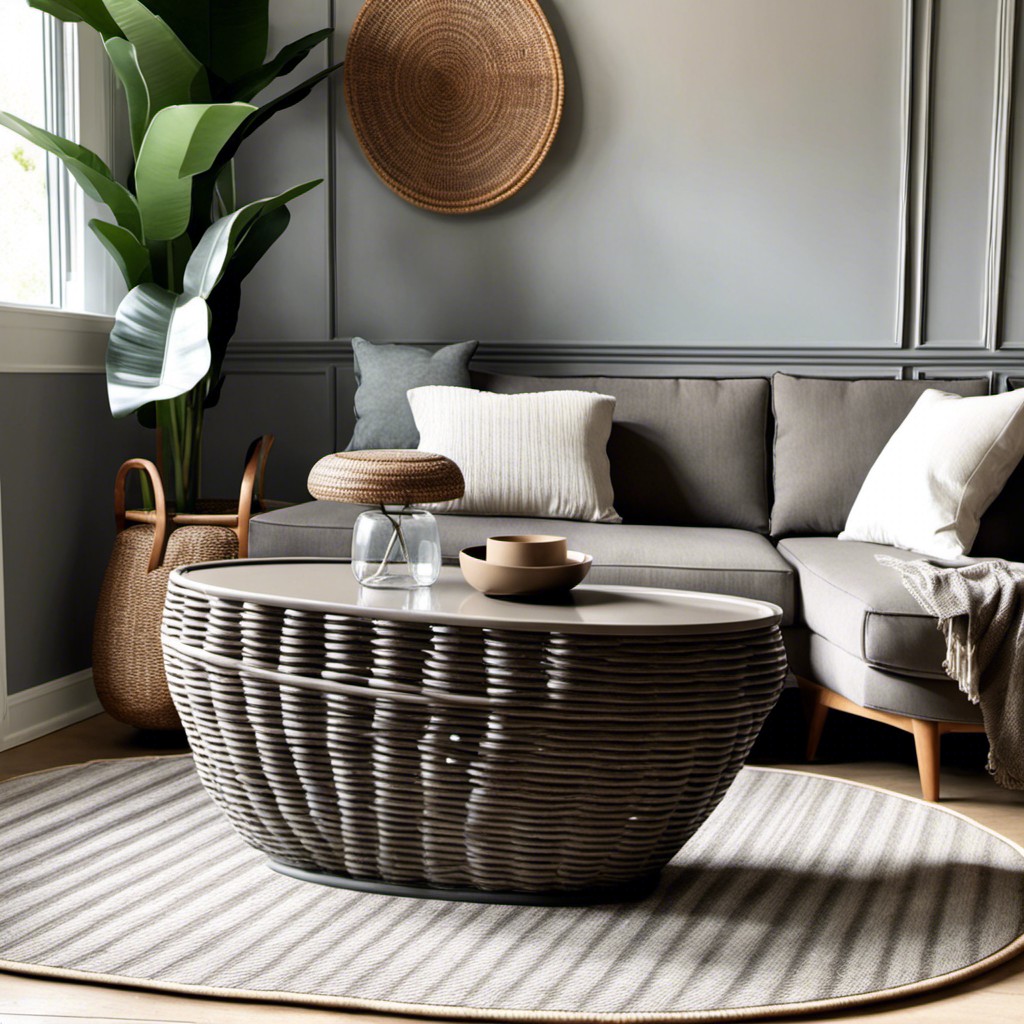 oval shaped rattan coffee table in grey brown