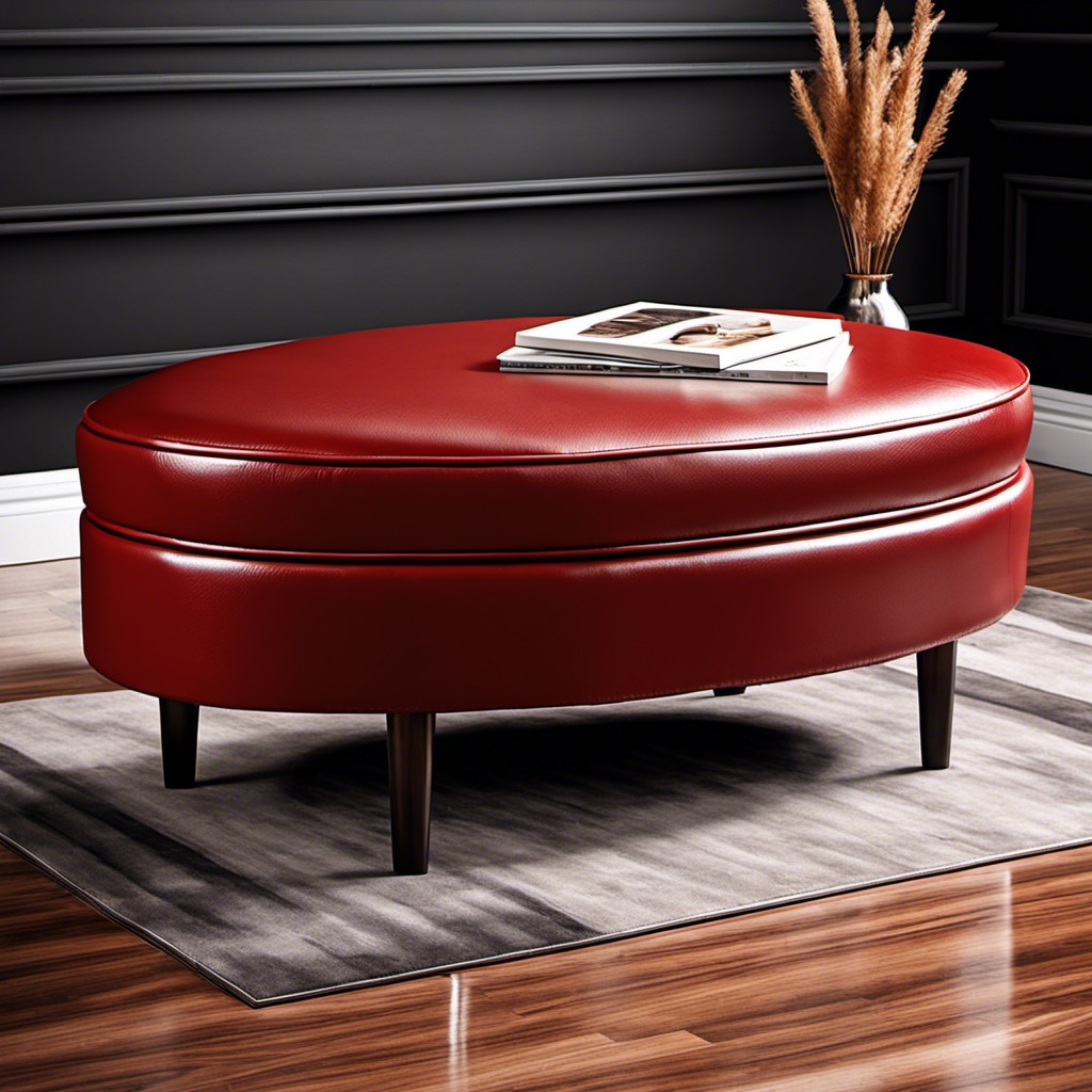 oval shaped red leather ottoman coffee table