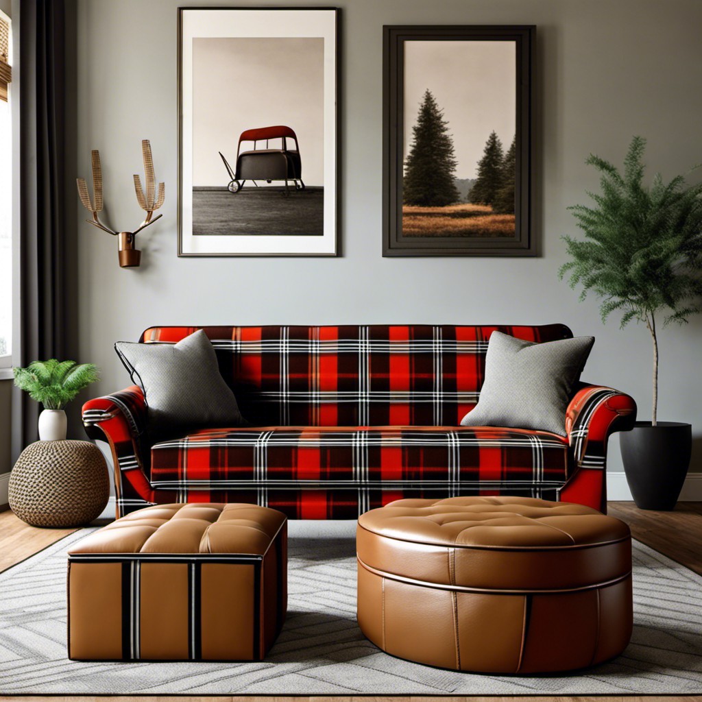 plaid sofa with matching ottoman