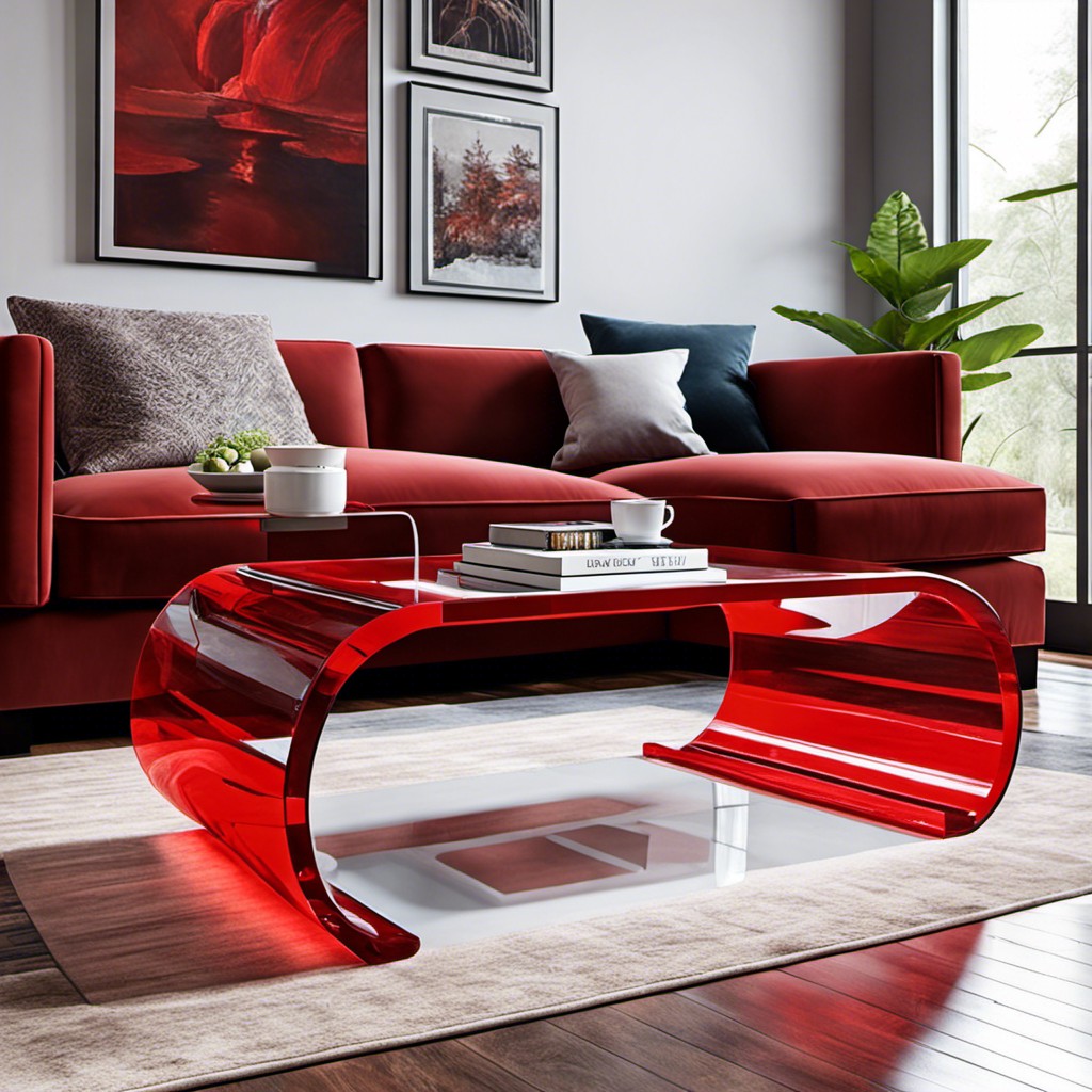 red acrylic waterfall coffee table