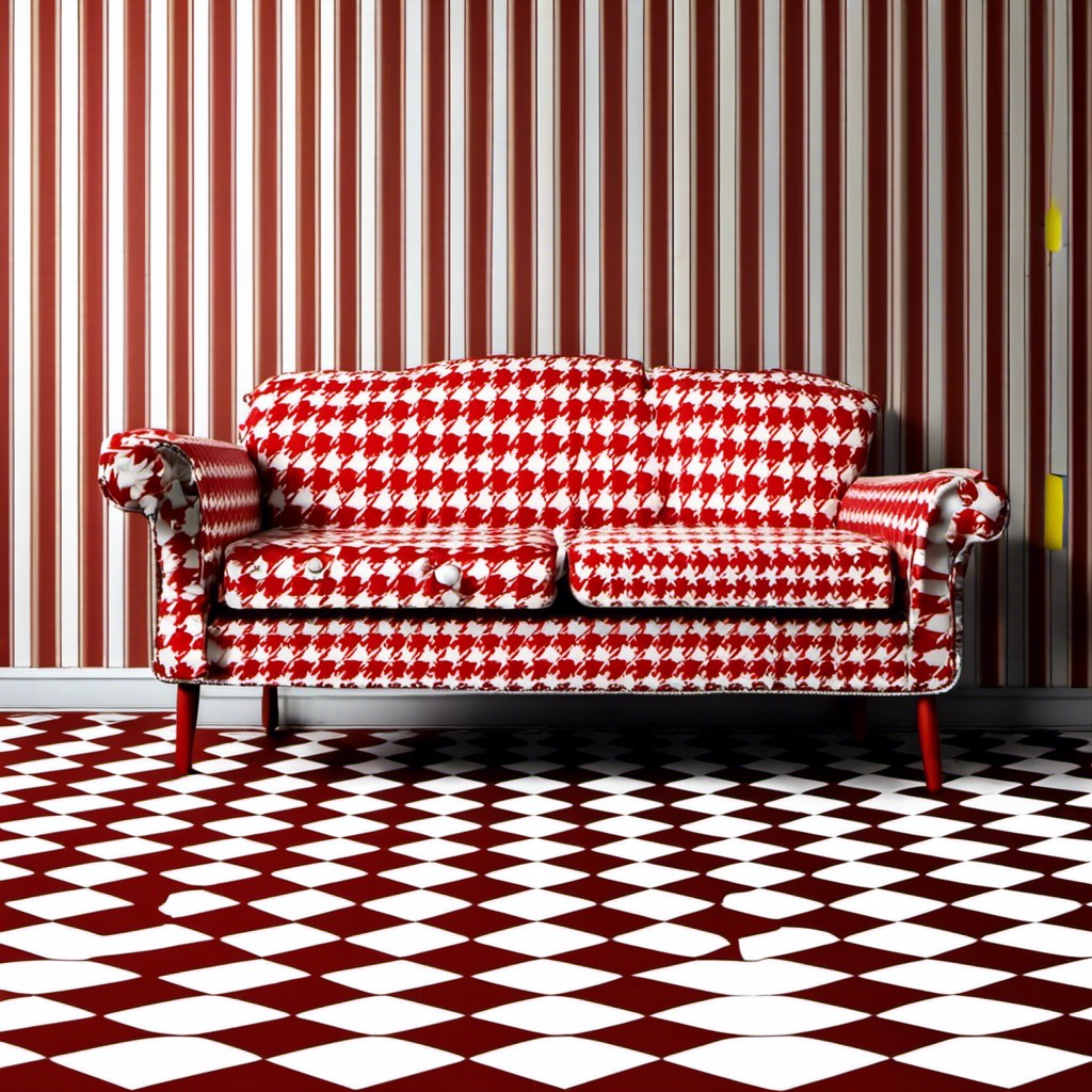 red and white houndstooth patterned couch