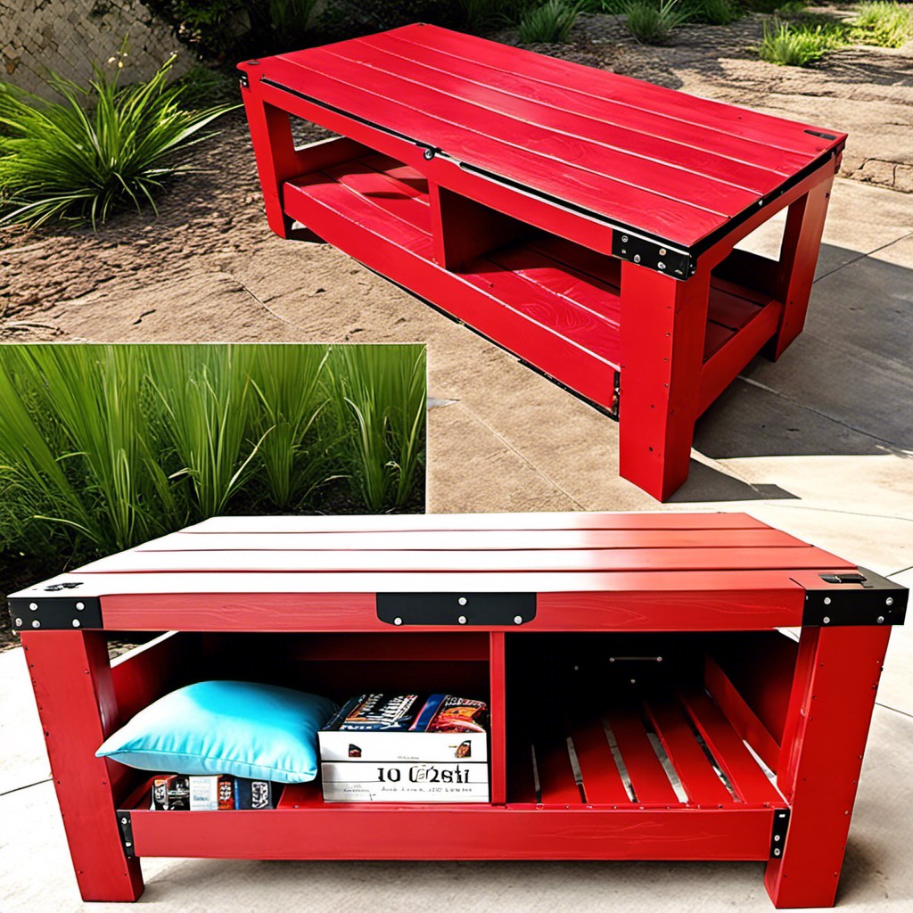 red pallet coffee table with hidden storage