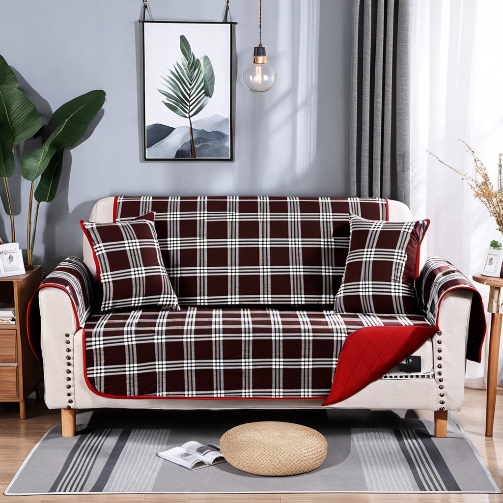 reversible plaid and solid color sofa cover