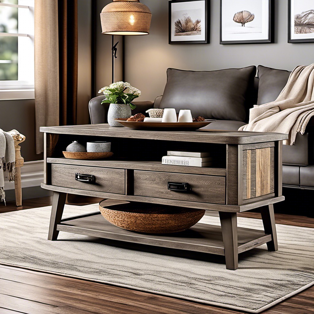rustic grey brown coffee table with storage drawers