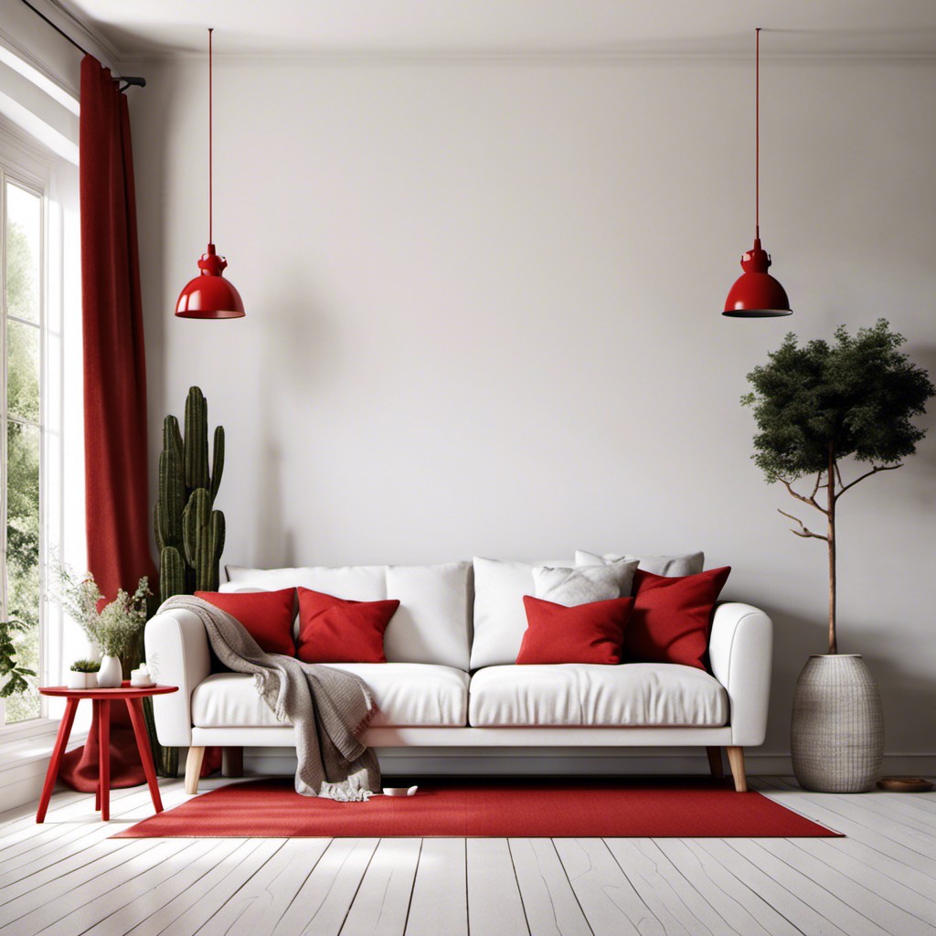 scandinavian style couch in white with red accents
